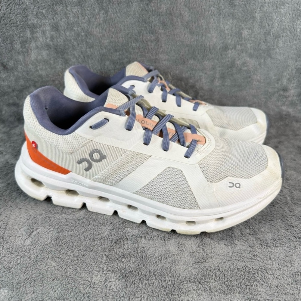 On Running White and Coral Athletic Shoes